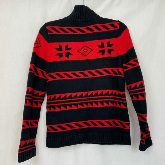 Chaps Sweater Womens Medium Fair Isle Snowflake Red Black Southwestern 90s Vtg - Picture 2 of 10